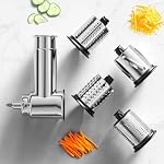 Stainless Steel Slicer Shredder Attachment for KitchenAid Stand Mixer, Cheese Grater Attachment for KitchenAid, Salad Maker, Grinding Powder, Dishwasher Safe with 4 Blades by InnoMoon