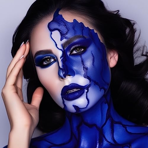 Blue Face Body Paint(30gm), Water Activated Face Painting Kit for Kids & Adults Party, Safe Non-Toxic SFX Makeup Facepaint for Halloween Avatar Smurf Mystique Special Effects Cosplay Costume & Stage - Thumbnail 6