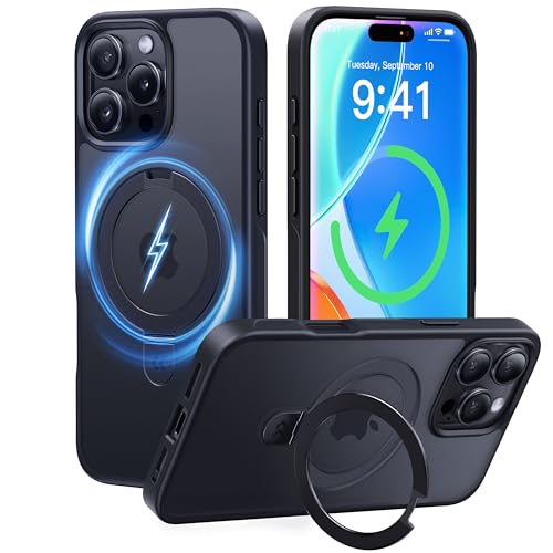 CASEKOO Designed for iPhone 16 Pro Case with Magnetic Invisible Stand [Military Drop Protection] [Compatible with MagSafe] Shockproof Slim Matte Translucent Case 6.3 Inch, Black