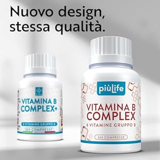 Vitamina B Complex Alto Dosaggio PiùLife, 1 Al Giorno 100% VNR, Vitamina B6 B1 B2 B3 Niacina, B5, B8 Biotina, B9 Acido Folico, Vitamina B12, Tutte Le Vitamine Gruppo B Integratore, 365 compresse