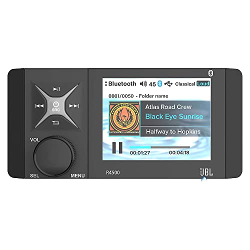 JBL R4500 Wake�V���[�Y�\�[�X���j�b�g - Bluetooth(5.0)�AAM/FM/WB�AUSB����/�[�d/AUX����/�r�f�I���́A���[�^���[�G���R�[�_�[�A3�]�[�����C�����x�������o�͕t��4�C���`�J���[�X�N���[�����V�[�o�[�B