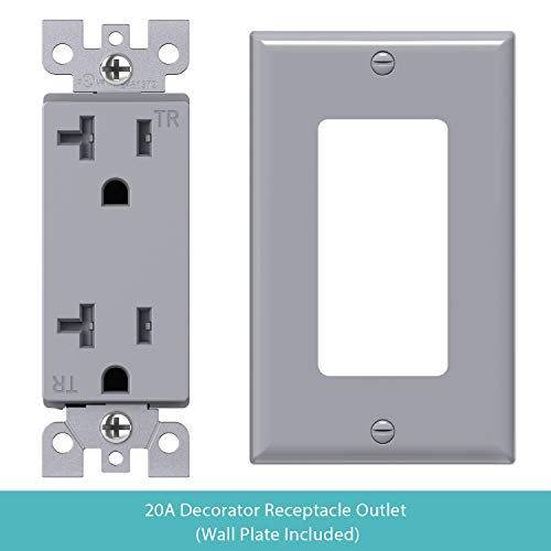 Webang 20-Amp 125V Decorator Wall Outlet, Tamper-Resistant Duplex Receptacle For Residential & Commercial Use, Wall Plate Included, 2-Pole, 3-Wire Self-Grounding, Etl Listed, 10 Pack Gray #TOP5