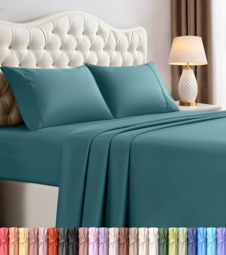 Image of Utopia Bedding Queen Size Sheet Set - 4 Piece Bed Sheets, Soft and Breathable Microfiber, Includes 1 Fitted Sheet, 1 Flat Sheet and 2 Pillowcases - Oeko Tex (Denim Blue)