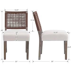 Farmhouse Dining Chairs Set of 2, Modern Linen Upholstered Kitchen Chairs with Woven Back, Solid Wood Side Host Chair for Dining Room/Living Room/Restaurant, Beige Farmhouse Dining Chairs Set of 2 Modern Linen Upholstered Kitchen Chairs with Woven Back Solid Wood Side Host Chair for Dining RoomLiving RoomRestaurant Beige