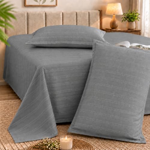 Image of Cortina Cloud Cotton King Size Bedsheet with 2 Pillow Covers | Super Soft, Breathable & Skin-Friendly Bedsheet for Double Bed King Size with Solid Design | (270x250 cm) (Gray, King)