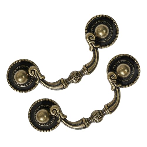 HOUSEHOOK 6 Pack Antique Brass Drawer Pulls 2-1/2 Inch Hole Centers Vintage Cabinet Handles for Dresser Closet Cupboard Furniture Restoration 3.5 Inch Overall Length