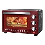WOLTU Mini Four 28 L, 1600 W, 100 230°C, Minuterie 0 60 min, 3 Modes de Cuisine, Plaque de Cuisson, Grille, Lèchefrite, pour Cuire Rôtir Décongeler Réchauffer, Noir+Rouge