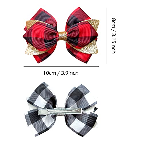 Christmas Hair Bow Clips Toddler Girls 4 Inch Glitter Red White Black Buffalo Plaid Alligator Barrettes Hairpin Xmas Grids Checkered Decoration Accessories Teens Kids Party Favor Gift #TOP6