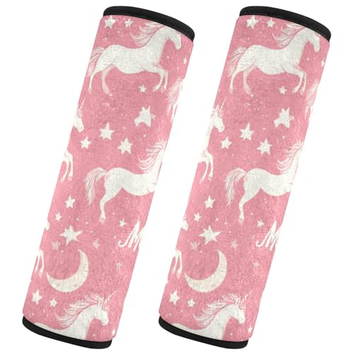 Seat Belt Covers 2 Pack Cute Pink Unicorns Car Seat Strap Covers Super Soft Stars Car Seat Neck Cover for Boys Girls Adults Babies S