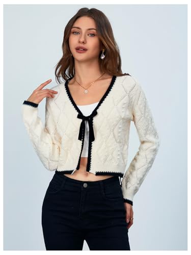 Image of MakeMeChic Women's Tie Front Cardigan Sweater V Neck Long Sleeve Crop Cardigan