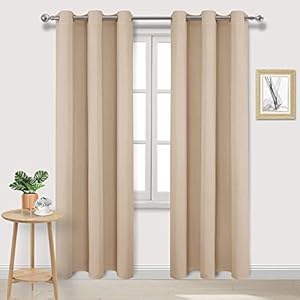 DWCN Blackout Curtains for Bedroom – Thermal Insulated Light Blocking Eyelet Window Curtains for Living Room 46 x 90 inch Length，Beige，2 Panels