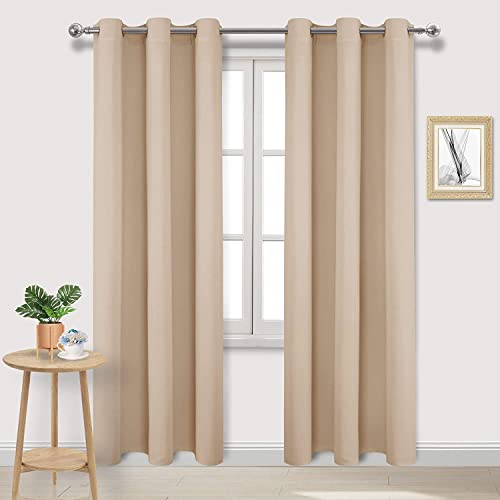 DWCN Blackout Curtains for Bedroom - Thermal Insulated Light Blocking Eyelet Window Curtains for Living Room 46 x 90 inch Length,Beige,2 Panels