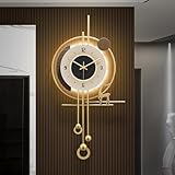 HEBOIX Modern Wall Clock for Living Room,Large Gold Decorative Wall Clock with Light,Creative Silent Clock Battery Operated for Kitchen/Entryway/Bedroom/Office/Dinning Room Metal Wall Decor