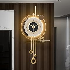 Modern Wall Clock for Living Room,Large Gold Decorative Wall Clock with Light,Creative Silent Clock