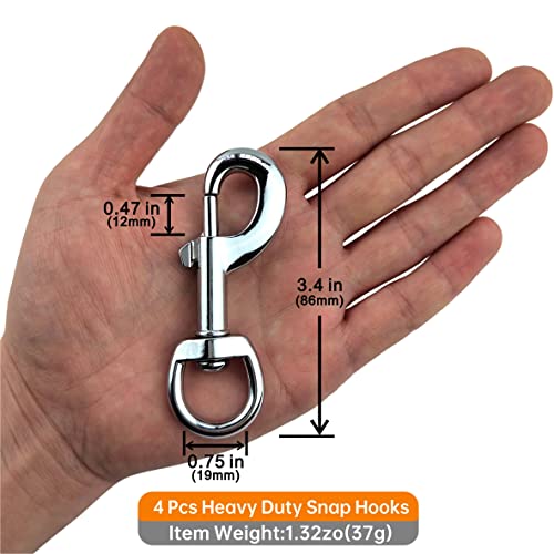 Garwor 4 Pcs Heavy Duty Chrome Swivel Snap Hooks With Spring,Flag Hooks 0.77"X3.38",Pet Buckle Multipurpose Dog Leashes Key Chain For Linking Pet Leash & Collar,Diy Crafts #TOP4