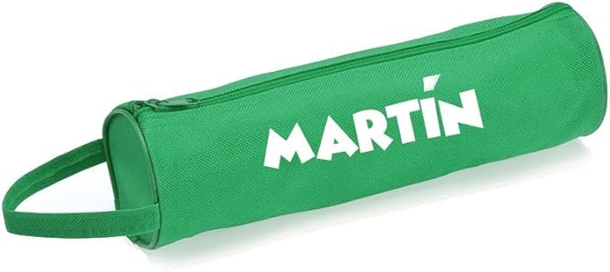 Genérico Estuche Escolar Personalizado Nombre para Niño Niña Escuela con Asa Transporte (Verde)