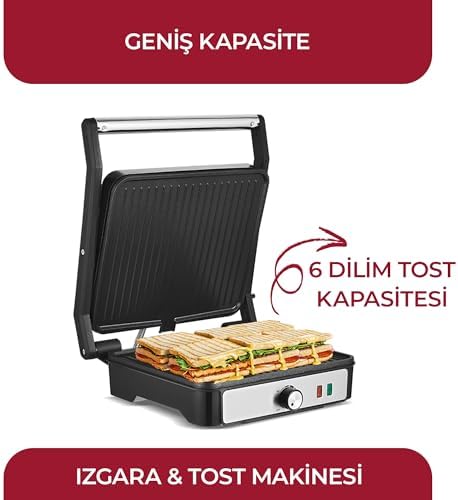Sinbo SSM-2590 Inox Izgara ve Tost Makinesi – 2000W Güçlü Performans, 180° Açılabilir Alüminyum Plaka, 6 Dilim Kapasite - Görsel 7