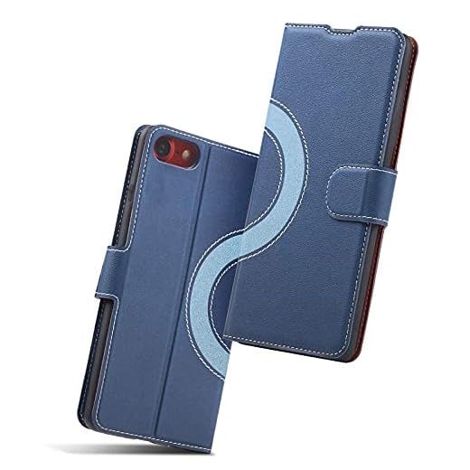 Holidi iPhone 7 Fodral, iPhone 8 Fodral, iPhone SE 2020 Fodral, Plånboksfodral med Kortplats, Vikbart Fodral i Läder, Mobilskal/Telefonskal, Flip Folio Phone Cover Case. Blå