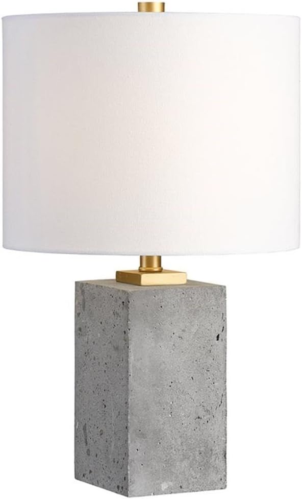 BOWERY HILL Contemporary Table Lamp, 17 in Height, Concrete and Steel Base, Gray and White Finish, 10 in Round Hardback Drum Shade, 60W Type A Bulb, Modern Design for Living Room or Bedroom