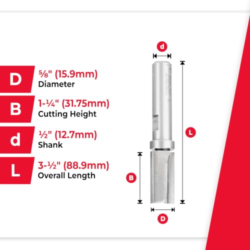 Image of Amana Tool 47229 Carbide Tipped Flush Trim Plunge Template 5 /8 D x 1-1 /4 Inch CH x 1 /2 SHK w /Upper Ball Bearing Router Bit