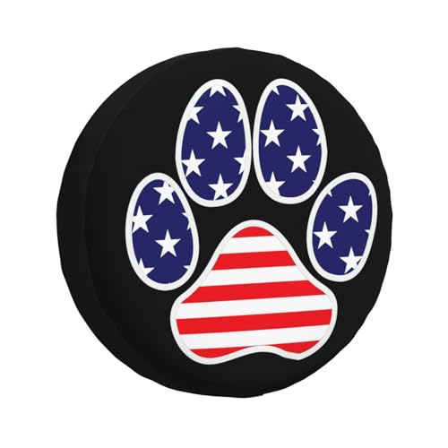 Image of Spare Tire Cover American Flag in Dog Paw Wheel Covers USA Flag Weatherproof Universal Wheel Protectors for Rv SUV Camper Travel Trailer 17 Inch