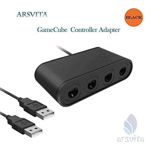 Arsvita Gamecube Controller Adapter,Super Smash Bros Wii U Gamecube Adapter campatible for Pc, Nintendo Switch . 4 Port Black Gamecube Adapter