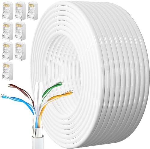 Kabel Ethernet 100m, Cat 6 Kabel sieciowy 100 metrów FTP Ethernet Cable 320ft Kabel Masowy Rj45 Gigabit Biały Pancerz LAN Cable Wysoka Prędkość 250MHz Kat.6 Kabel do Internetu dla Routera Modemu