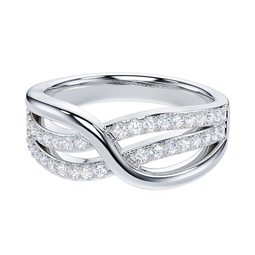 THELANDA Genuine Moissanite or Simulated Diamond Sterling Silver 7.8mm Criss Cross Crossover Infinity Knot Wedding Ring For Couples3