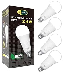 CLAR - Lampadina LED E27 200W/150W, Lampade LED Piu Luminose, Lampadina LED 200W, Lampadine LED E27 Luce Calda 150W, Lampadina 150W, 24W 3000ºK (Pack 4)