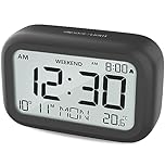 DOOMAY Digital Alarm Clock Bedside - Battery Powered Clock with LCD Display Volume Adjustable Snooze and Weekend Mode for Bedroom Office Desk Travel (Black)