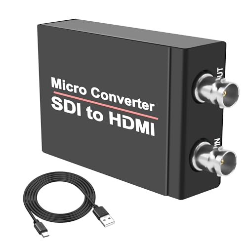 MEIRIYFA Convertisseur 1080p SDI (3G-SDI, HD-SDI, SD-SDI) vers HDMI avec SDI Loop Out et reconnaissance automatique du format