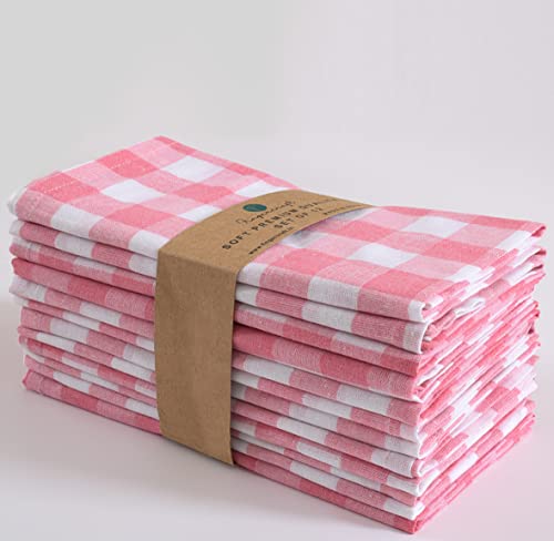 Dinner Napkins, Everyday Use,Premium Quality Cotton Buffalo Plaid Napkins Perfect For Parties Dinners Weddings Cocktail Christmas Napkins Cloth Washable & Reusable 20X20 (Set Of 4, Pink And White) #TOP1