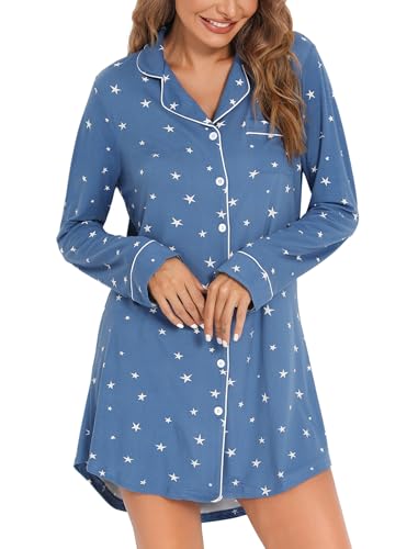 Image of Leikar Maternity Nightgown For Women Nursing Pajamas Long Sleeve Sleepshirt
