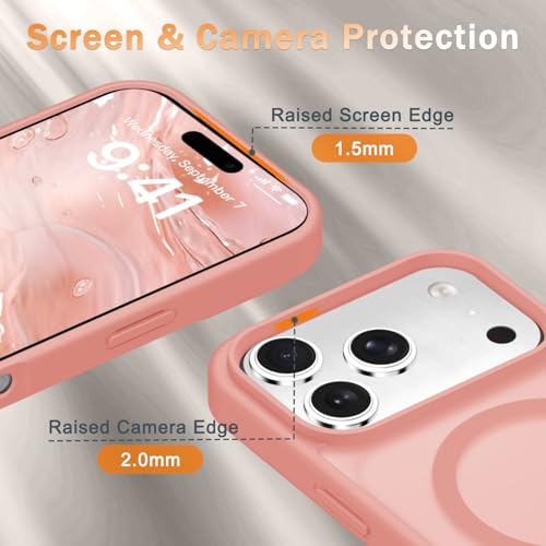 Image of YENAPOON for iPhone 17 Pro Max Case, Matte Magnetic Phone Cover [with 1 Screen Protector] [Support for MagSafe] [Shockproof Military Grade Protection] Translucent Frosted Back, Pink