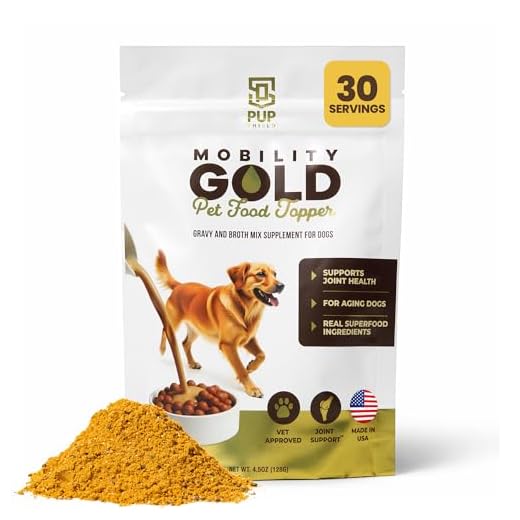 Pup Shield Mobility Gold Dog Broth Powder - Hip & Joint Superfood – Dry Dog Food Gravy Topper or Liquid Broth – Beef Liver, Glucosamine, Chondroitin and Natural Ingredients – 30 Scoop Pack