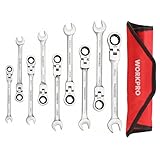 WORKPRO フレックスラチェットレンチ コンビネーションレンチ 首振り 8～19mm 72ギア 9本組 スパナ 組み立て 自動車修理 メンテナンス いじり DIY用 収納バッグ付