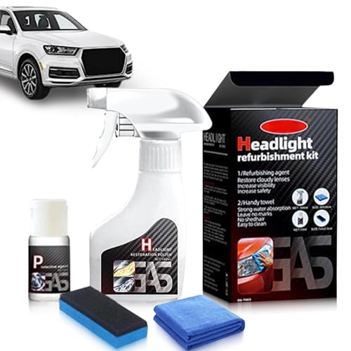 Scheinwerfer Aufbereitung Set, 180ml Scheinwerfer polierset, Headlight Restoration Kit,Pro Scheinwerfer-Regenerationsmittel, Scheinwerfer Reparaturspray für Reinigt Poliert Vermattete Vergilbte