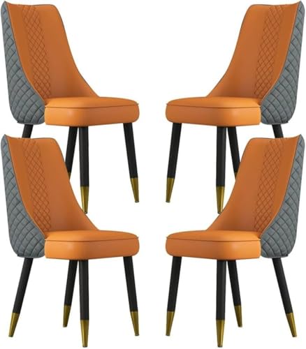 Image of Dream Furnishing - Set of 4 Dinning Chairs Elegant & Luxury Looks Strong Metal Frame Legs for Home Cafe Office Hotel (Dark Grey-Orange)
