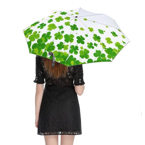 Parapluie trèfles Saint-Patrick pliant 3 volets vert et compact anti-vent