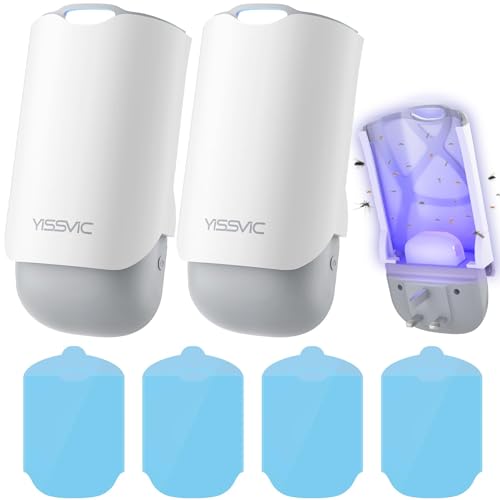 YISSVIC UV Light Flying Insect Trap Sticky Bug Catcher for Home, Indoor UV Light Mosquito & Fly Killer 2 Pack with 4 Refills for Bedroom, Kitchen, Office
