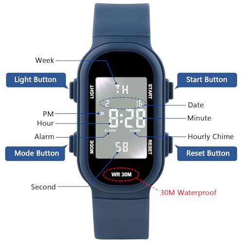 Image of Juboos Kid's Digital Watch for Boys and Girls, Waterproof LCD Digital Sports Kids Watch with 7 Color LED Lights, Stopwatch, Alarm