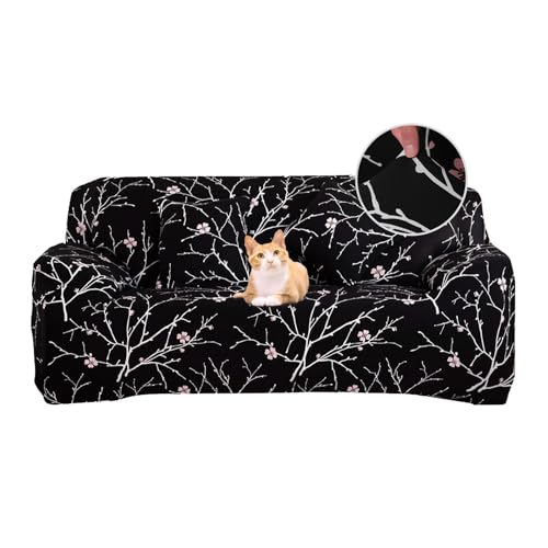 Jaotto Funda para Sofa 2 Plazas Funda Cubre Sofa Ajustable Fundas de Sofá Elasticas Extraíbles Lavables Antideslizante Protector Cubiertas de Sofá con Brazos de Sala de Estar,Flor Negro