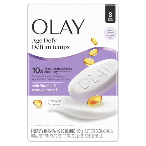 Olay Beauty Bar Age Defying 10x More Moisturizers Smooth & Gentle on Skin Vitamin E & Vitamin B3 Complex For All Skin Types Shea Butter Scent 3.17 oz (Pack of 8)