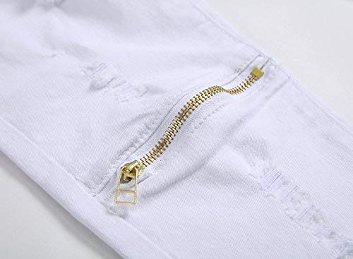 Calça jeans rasgada skinny com ajuste slim e zíper da Majirako, Branco, 14 Slim