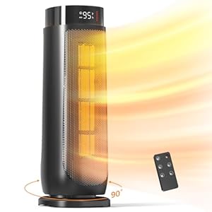 BREEZOME Space Heaters for Indoor Use, 1500W, with Thermostat, 24H Timer, 90° Oscillating, Quiet, Portable, PTC Ceramic, with Remote, Fast Safety Heat for Home Bedroom (BLACK)
