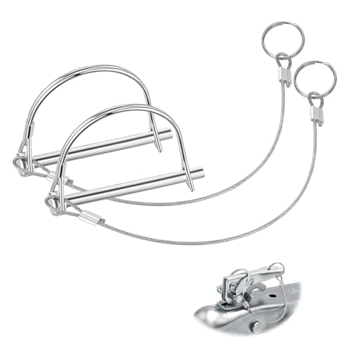 2Pack Locking Pins Trailer Pin with Anti-Lost Rope Ring Premium Trailer Hitch Pin Hitch Locking Pin Professional Trailer Coupler Pins for Farm Lawn Garden Wagons Towing Size 1/4 x 3.2(6.3mm x 80mm)