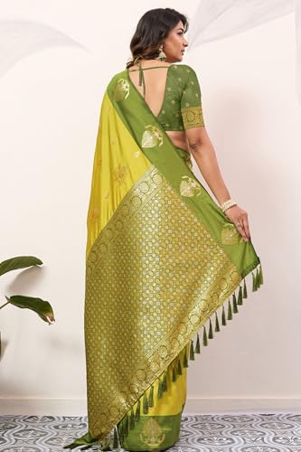 Image of SGF11 Women's Kanjivaram Pure Soft Silk Saree With Unstitched Blouse Piece