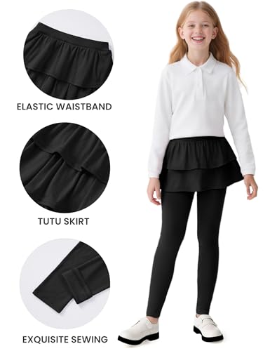 Auranso Girls Leggings with Skirt Kids Clothes Ruffle Tutu Pants Black 4-5T — view 4