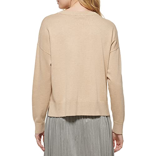 Dkny Women's Sequin Long Sleeve Sweater, Palamino Heather/Gold Ombre, Large #TOP3