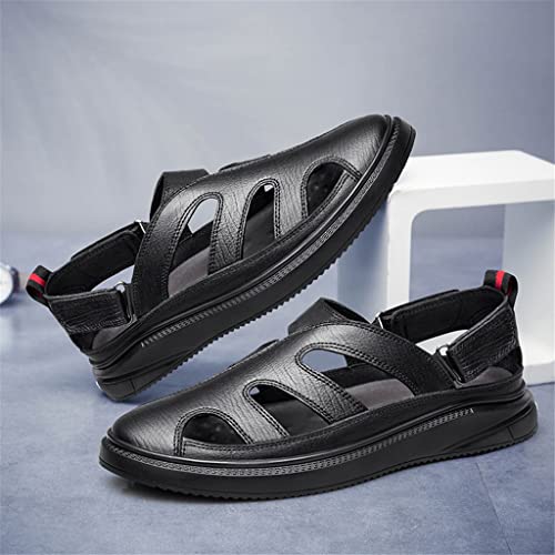 Fashion Leather Sandals for Men Business Dress Sandals Handmade Hollow Leather Shoes Men Sandalias(White-Patch Five-Pointed star4,44 Code)4